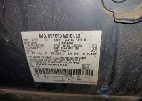 2021 Ford Explorer Xlt z USA, uszkodzony, nr VIN 1FMSK8DHXMGB24142